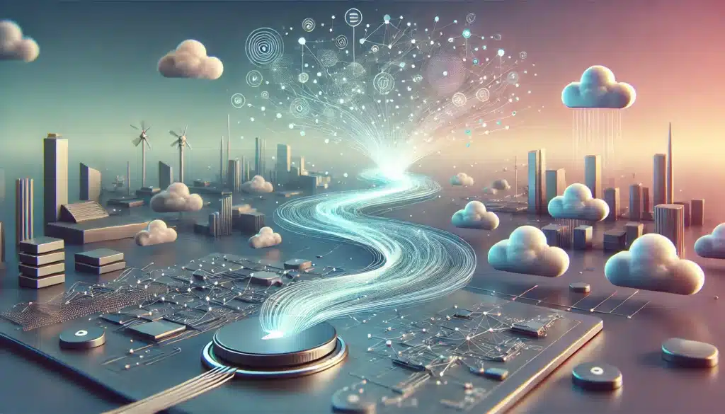 Futuristic abstract illustration showing the evolution of online platforms from centralized systems to opportunity-driven ecosystems.