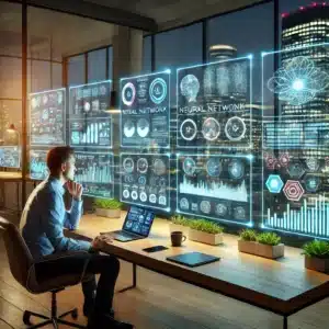 entrepreneur observing future technology trends and digital innovation