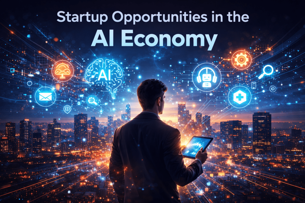 entrepreneur exploring AI startup opportunities in the artificial intelligence economy
