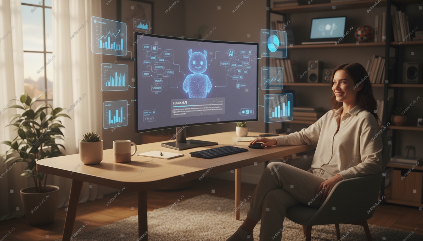 Entrepreneur building AI mental health startup with holographic AI assistant