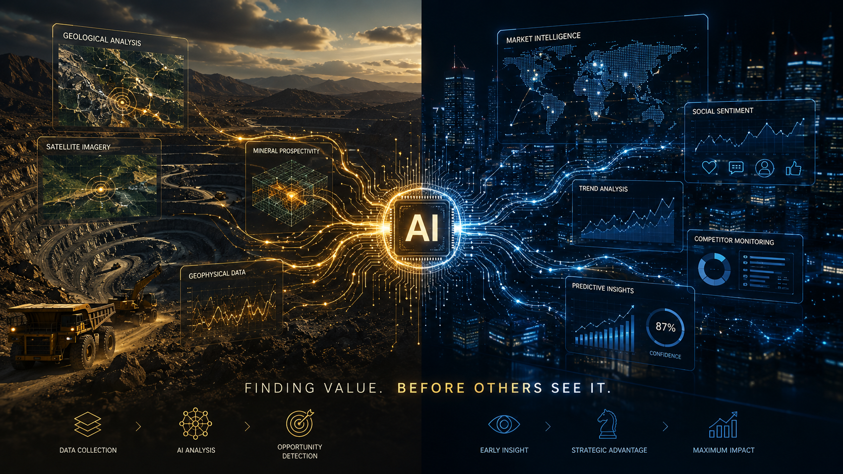 AI analyzing geological data and emerging digital market signals