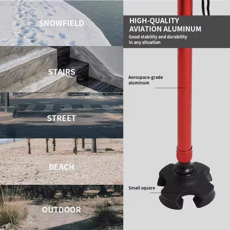 Durable Adjustable Height Walking Stick | Four-Claw Telescopic Pole
